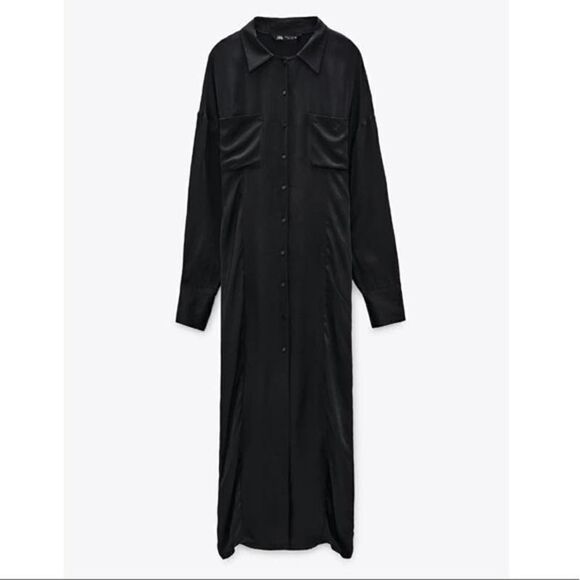 ZARA SATIN EFFECT VISCOSE SHIRT DRESS - Picture 7 of 7